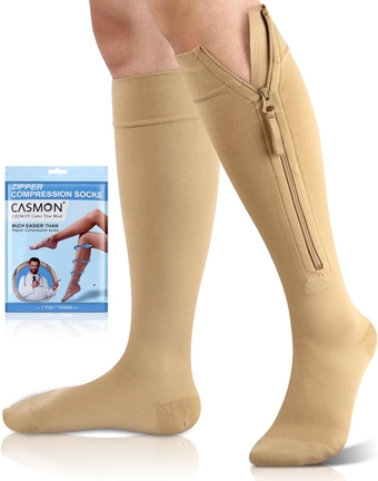 15-20mmHg Zipper Compression Socks for Women and Men, Knee High Compression Stockings, Medical Closed Toe Support Socks for Varicose Veins, Post-surgery, Swelling, Nurses, Pregnancy (1 Pair)