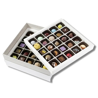 Luxurious Chocolate Gift Box Beautifully Finished With Hand-Tied Silver Satin Ribbon | Traditional, Exotic & Contemporary Flavored Assorted Truffle Chocolates (50 Pieces)