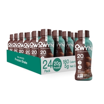 OWYN Only What You Need Vegan Protein Shake, 20g Plant Based Protein from Organic Pumpkin seed, Organic Flax oil, Pea, Prebiotics, Superfoods Greens nutritional shake, Gluten and Soy Free (Dark Chocolate, 24 Pack)