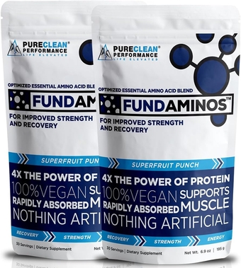 FUNDAMINOS - Premium Plant Based Organic Essential Amino Acids Powder + BCAA Powder - Gluten Free, Non-GMO Amino Acid Supplement for Muscle Mass, Peak Strength & Muscle Recovery (2 Bags 60 Servings)