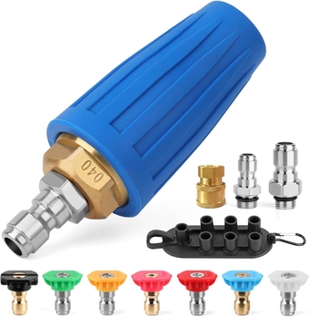 Turbo Nozzle Pressure Washer, 4000PSI Rotating Power Washer Nozzles (Max 5000PSI) with 1/4”and 3/8” Quick Connect, 7 Pressure Washer Accessories for Concrete, Brick, Driveway, Patio(4.0 GPM)