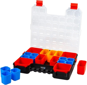 Small Parts Organizer with Removable Compartments, Briefcase-Type Hardware & Parts Organizer, Plastic Tool box for Nails, Bolt and Screw Organizer Hardware Storage Box, 16 inch