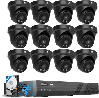 16 Channel Security Camera System, 12pcs 5MP Wired PoE Dome IP Cameras Outdoor Built-in Mic, 2.8mm Lens, AI Person Detection, 100ft IR Night Vision, 4K 8MP 16-CH NVR with 4TB HDD, G51612P4D03