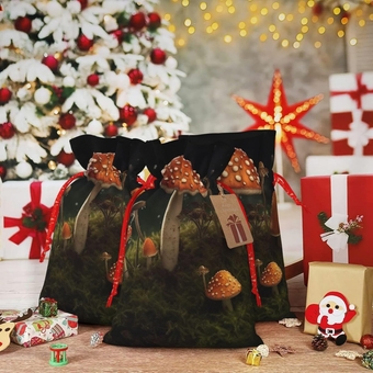 Large Christmas Gift Bags for Presents Spiders and mushrooms Printed Christmas Gift Bags Christmas Gift Wrap Reusable Christmas Bags for Gifts