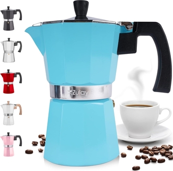 Classic Stovetop Espresso Maker for Great Flavored Strong Espresso, Classic Italian Style 3 Espresso Cup Moka Pot, Makes Delicious Coffee, Easy to Operate & Quick Cleanup Pot (Blue)