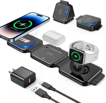 3 in 1 Charging Station for Apple Devices 20W Foldable Mag-Safe Charger for Travel Wireless Charger Pad for iPhone 15 14 13 12 Pro/Pro Max/Plus/Mini AirPods 2/3/Pro iWatch Ultra/8/7/SE/6/5/4/3/2