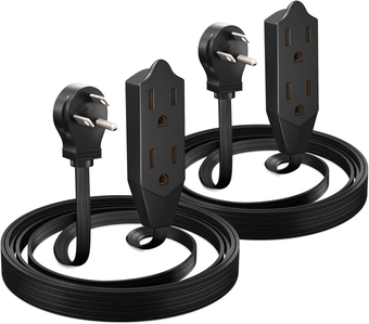 Cable 6 Feet Flat Plug Extension Cord/Wire, Multi Outlet - 3 Prong Angled Plug Extension Cord - Black UL Certified (2 Pack)