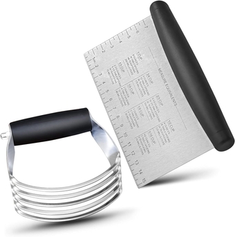 Stainless Steel Pastry Blender Cutter and Bench Scraper Set, Efficient Multipurpose Kitchen Baking Essential Tool with Comfortable Grip Handle-Perfect for Nut, Pie and Dough Processing - Black