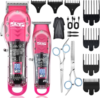 ® Hair Clipper, Trimmer Kit for Men Professional Barber Set for Hair and Beard Cutting Zero Gap T-Blade Beard Trimmer, with LED Display (Pink)