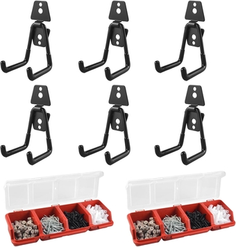 6-Pack Heavy Duty Wall Storage Hooks and 2-Pack Screw Organizer Storage Bins for Garage/Craft Tool Organizing