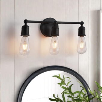 3-Light Vanity Light Fixture, Industrial Bathroom Vanity Lights, Farmhouse Vanity Lights for Bathroom Over Mirror, Matte Black Sconce Wall Lighting for Bedroom Hallway