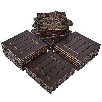 27PCS Wood Interlocking Deck Tiles 11.8"x11.8", Patio Flooring Outdoor Waterproof All Weather Use, Wood Flooring for Patio Garden Poolside Front/Back Yard, Espresso-Checked