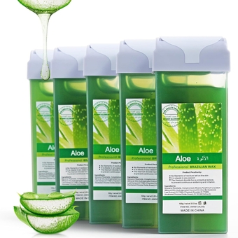 5 Pack Roll On Wax Roller, Aloe Soft Wax Refill, at Home Waxing Kit for Women Men Sensitive Skin, Depilatory Wax Cartridge for Arms, Legs and Larger Areas of the Body Hair Removal