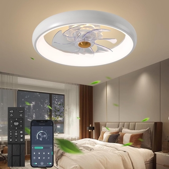 20'' Low Profile Ceiling Fan with Light, Flush Mount Ceiling Fan with Light and Remote, Dimmable LED Light, APP & Remote Control, 6 Speed DC Quite Fan for Bedroom, Living Room, 4109 White
