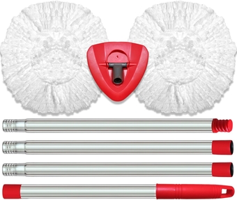 O Cedar Mop Replace Head Compatible with O Cedar EasyWring Spin Mop - 2 O Cedar Mop Refills、30-58in Mop Handle and 1 Mop Base Combo Set (White
