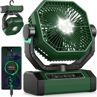 Camping Fan with Remote, 20000mAh Battery Operated Fan, Rechargeable Portable Travel Fan with Remote, Oscillating Fan with Light, Standing Fan for Hot Summer Home Bedroom, Office Desk, Outdoor Tent