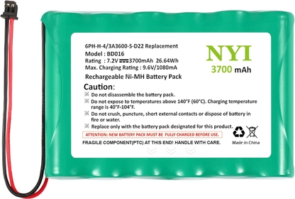 Upgraded 3700mAh Battery Compatible with DSC IMPASSA 9057 2-Way Wireless Security System Alarm Panel, 6PH-H-4/3A3600-S-D22 Replacement, 7.2V Rechargeable Ni-MH Battery Pack for ADT Control Panel
