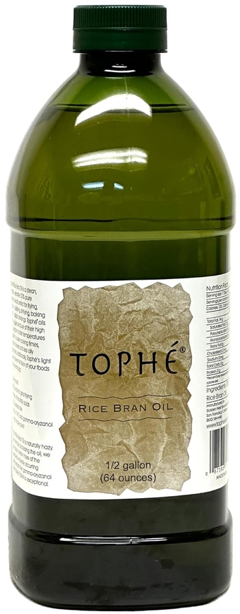 RICE BRAN OIL | All Natural, Made from 100% Non-GMO Rice | Rich in Vitamin E and Gamma-Oryzanol | Unfiltered, Non Winterized, No Trans Fat and Heart Healthy | 1/2 Gallon By Tophe