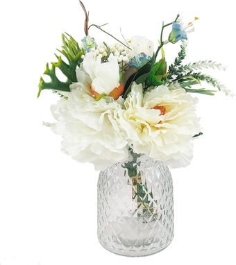 Artificial Peony Faux Flowers Plants Bouquets Arrangement Fake Silk Flower Table Centerpieces for Vase Home Kitchen Garden Party Decoration (White)