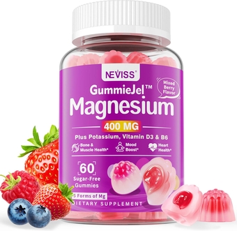 Magnesium 400mg, 5 Types of Magnesium: Glycinate, Malate, Taurate, Citrate & Chloride | Zinc Magnesium Plus B6 Filled Gummies for Leg Cramps,Mood,Nerve, Adults Magnesium Supplements Sugar-Free, 60cts