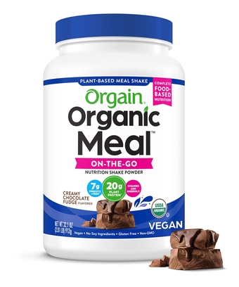 Organic Vegan Meal Replacement Protein Powder, Creamy Chocolate Fudge - 20g Plant Based Protein, Gluten Free, Dairy Free, Lactose Free, Soy Free, No Sugar Added, For Smoothies & Shakes - 2.03lb