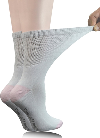 Women's 5 Pairs Non-Binding Cotton Crew Diabetic/Dress Socks with Seamless Toe and Cushion Sole