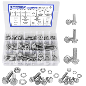 232Pcs Flange Hex Bolts and Nuts Kit M6 M8 M10 Metric Bolt Assortment, 304 Stainless Steel Metric Hex Bolt, M6-1.0 M8-1.25 M10-1.5 Flange Screw Set Nuts and Bolts Assortment Kit