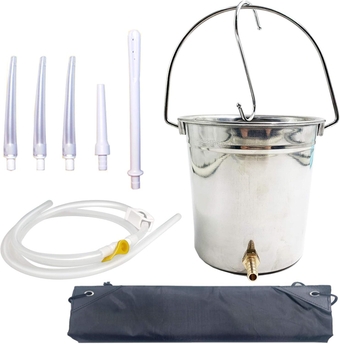 Enema Kit Stainless Steel 1.5 Quart Capacity Bucket – 6.0ft Long Silicone Hose – 5pcs Reusable Tips – Controlled Water Flow – for Colon Detox Cleanse Enemas