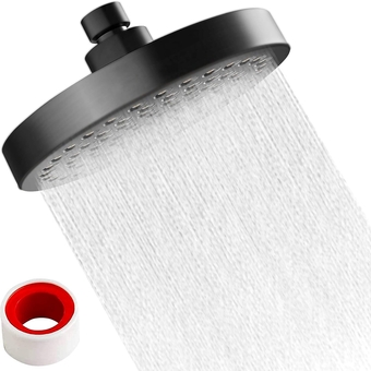 High Pressure Shower Head 6 Inch | Showerhead Is Perfect For Homes With Low Water Pressure | Leakproof Fixed Shower Heads With Angle-Adjustable Swivel Ball - (Matte Black)