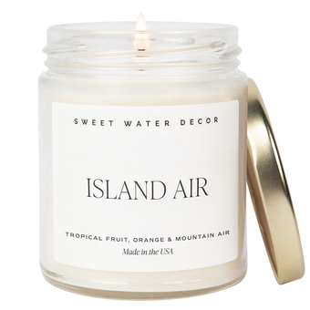 Island Air Soy Candle - Tropical Fruit, Mountain Air, and Orange Scented Summer Candles for Home - 9oz Clear Jar and Gold Lid, 40+ Hour Burn Time, Made in the USA