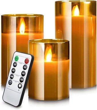 Flameless Candles with Remote Flickering Battery Operated Candles, LED Flickering Fake Candle for Room Decor Home Decorative Flameless Pillar Candles Set of 3 Christmas Decor