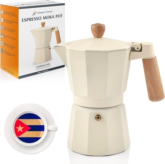 Cuban Coffee Maker - Stylish Espresso Moka Pot 6 Cup 10 Oz For Classical Taste Italian Coffee Enthusiast - Quality Wooden Parts And Aluminum Stovetop Espresso Maker