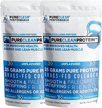 PureClean Protein Bone Broth Protein Powder - HydroBEEF Beef Protein Powder w/Collagen Peptides - Rich in EAAs BCAAs - Makes Great Snacks & Smoothies - Pure Paleo Post Workout (2 Bags Unflavored)