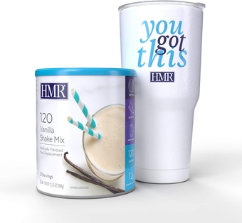 120 Shake and Tumbler Starter Set (Vanilla) - Vanilla Shake Meal Replacement Powder, 12g Protein, 120 Cal., Canister of 12 Servings paired with an  Extra Large 28 Oz. Stainless Tumbler