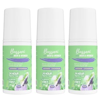 Deodorant for Women & Men Roll-On | Stone Salt Deodorant, Long-Lasting & Aluminum-Free | 24-Hour Odor Protection | Fragrance: Lavender Lemongrass Scent, 2.02 Fl Oz, Pack of 3