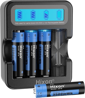 Rechargeable Batteries AA with LCD Charger, 4x3500mWh AA Rechargeable Lithium Batteries,Constant 1.5V Output,1600Cycles,Fits for Blink Camera VR/Xbox Gaming Controller.