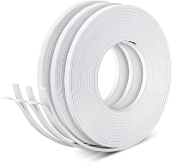 White Foam Weather Stripping 3 Rolls, 1/4" W x 1/8" T, High Adhesive Single-Sided Foam Sealing Strips for Door, Window Insulation Seal Strip, Shower Glass Gaps Gasket Tape, Total 50Ft