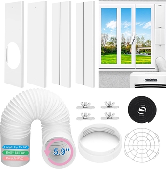 Portable Air Conditioner Window Kit with Hose Adjustable Window Seal kit Plate for AC Unit, Portable AC Window Vent Kit PVC Seal for Sliding Window Door, AC Window Kit with 5.9" Anti-Clockwise Hose