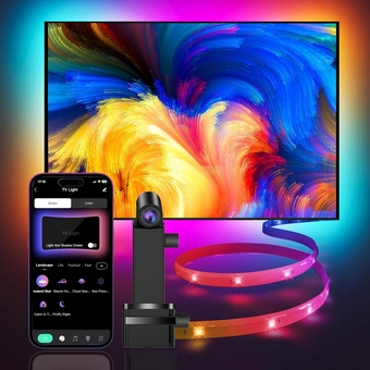 TV LED Backlight That Sync with 50-75 inch TVs, 16.4ft RGB1C LED Strip Light Behind TV, TV Backlight with Camera, Work with App Control, Music Sync TV Lights