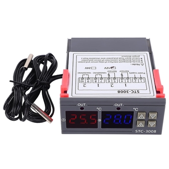 Thermostat 12V / 24V / 110V - 220Vac 110 ° C, Digital Temperature Controller with Dual Ntc, Dual Display, Less Than 3W, Suitable for Automatic Switching of Refrigeration (12V)