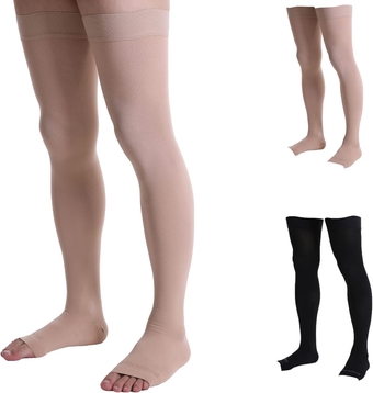 Thigh High Open Toe Compression Hose 20-30 mmHg Opaque Stockings