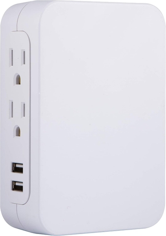 Pro 5-Outlet Extender with 2 USB Ports, Surge Protector, Side Access, Wall Tap Adapter, 3-Prong, 560 Joules, 2.4 AMP/12 Watt Ultra-Charge, Warranty, UL Listed, White, 38314