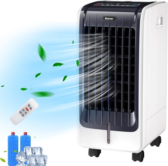 Evaporative Air Cooler, Cooler Fan for Bedroom with Cold Air, 3 IN 1 Cooling Fan with Remote Control, 3 Wind Speeds, 3 Modes, 8H Timer, LED Display, 1.59 Gal Water Tank and 2 Ice Packs, Portable Air Conditioner Fan for Small Room Home Bedroom Living Room & Office, White