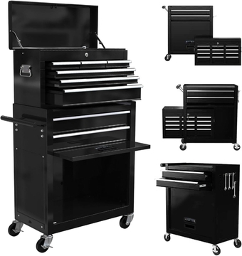 Rolling Tool Chest with Wheels and 8 Drawers, Detachable Large Tool Box, Removable Tool Cabinet, High Capacity Tool Storage Cabinet with Locking System, Tool Chests & Cabinets, Black