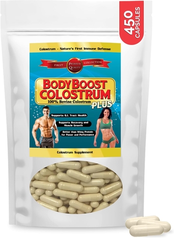 Colostrum Capsules, 100% Bovine Colostrum Powder, Immune Booster Supplement with Immunoglobulin & Lactoferrin, Super Food for Gut Health & Muscle Growth, Diverse Intake, 450 Capsules