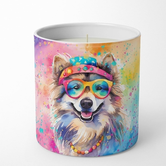 Keeshond Hippie Dawg Decorative Soy Candle Nature Soy Wax Essential Oil Home Decor Ideal for Bedroom Kitchen Bath Office Gift, 10 oz