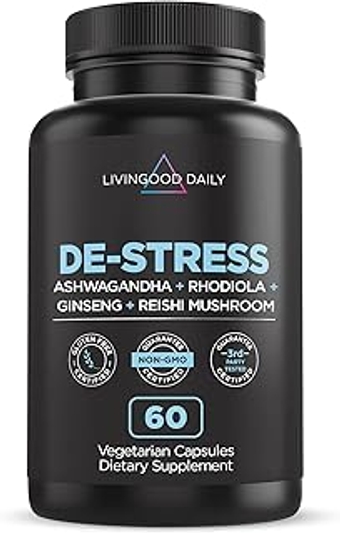 De-Stress - Natural Cortisol Support - Adaptogens Supplements - Ashwagandha, Rhodiola Rosea, Reishi Mushro...