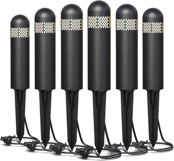 Low Voltage Bollard Lights 6PK Kits 3W LED Outdoor Landscape Lighting 200Lumen Pathway Light 3000K Warm White Wired Walkway, Driveway & Sideway Lights Black Metal with Connector