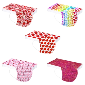 50pcs Valentines Love Heart Disposable Face Masks for Adult Holiday Mask 3Ply Cute Colored Covering Universal Face Mask