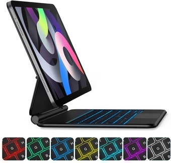 KINGTIME Floating Cantilever Stand Magnetic Keyboard Case Compatible with iPad 11 Inch, iPad Case with iPadOS Shortcuts, Multi-Touch Trackpad, 7-Color Backlit, Bluetooth 5.2 Connection, 800mAh Battery